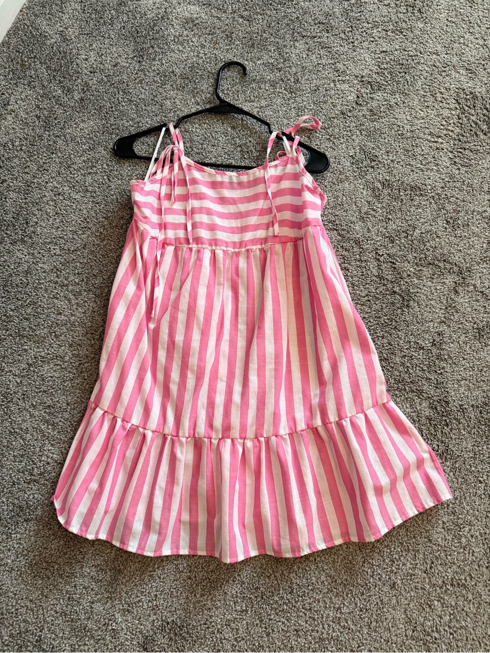 SHEIN Pink and White Striped Tie-Shoulder Dress
